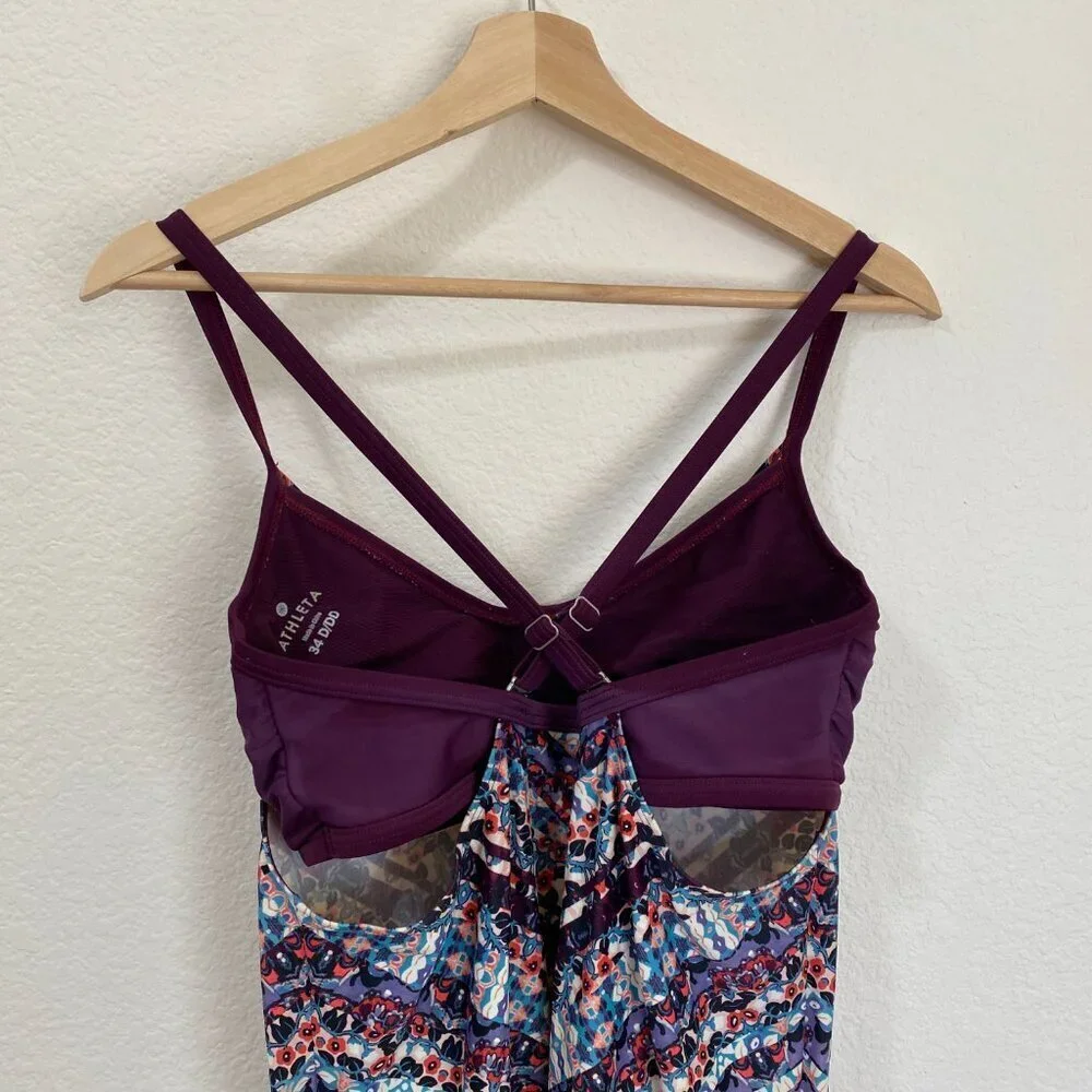 Athleta Marrakesh Side Scrunch Tankini Swim Top Size 34 D/DD Purple